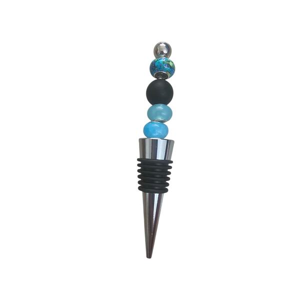 Handmade Blue Beaded Bottle Stopper Unique Customized Gift - Picture 1 of 1